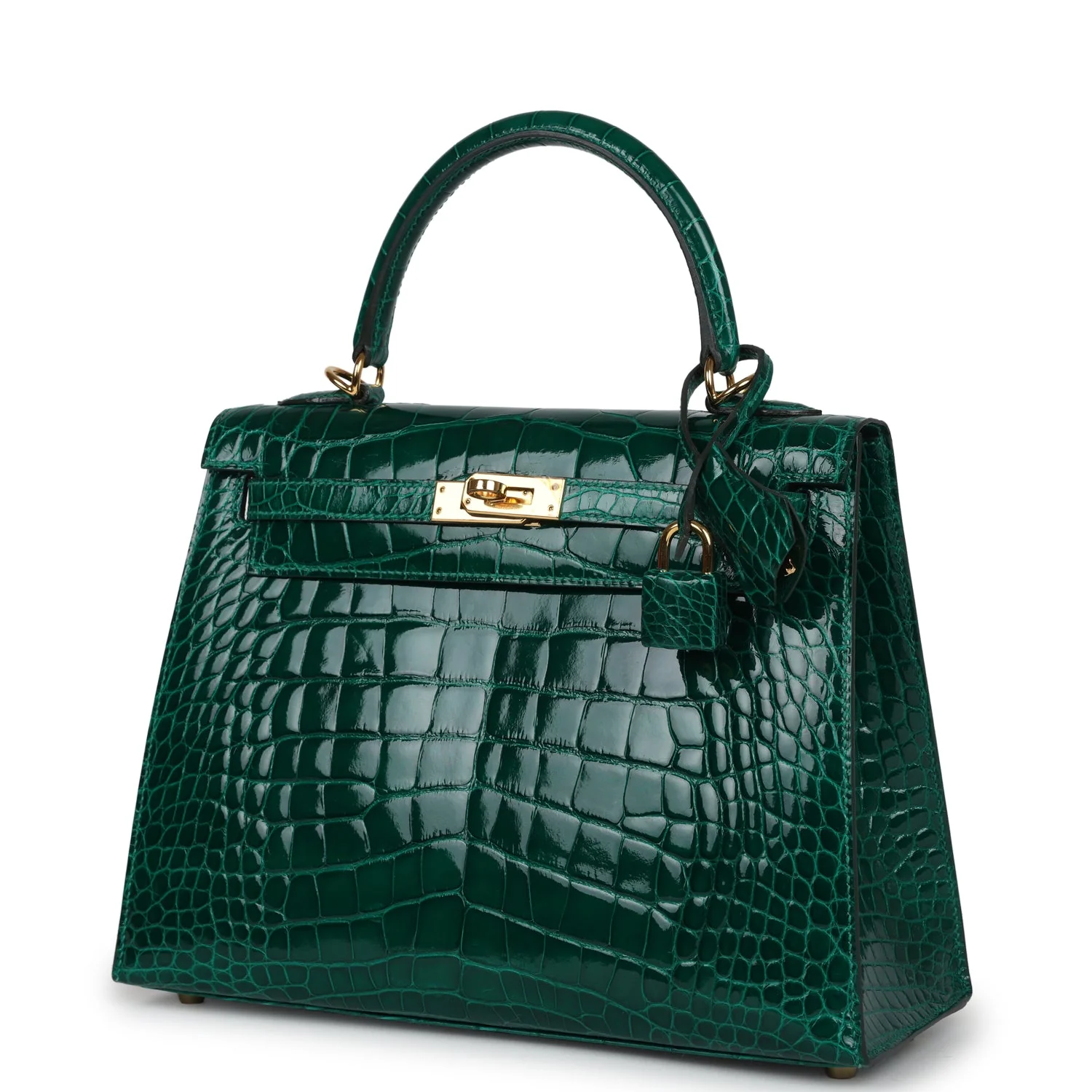 Replicate Hermes Kelly Sellier 25 Emerald Shiny Alligator Gold Hardware(1:1 replica)