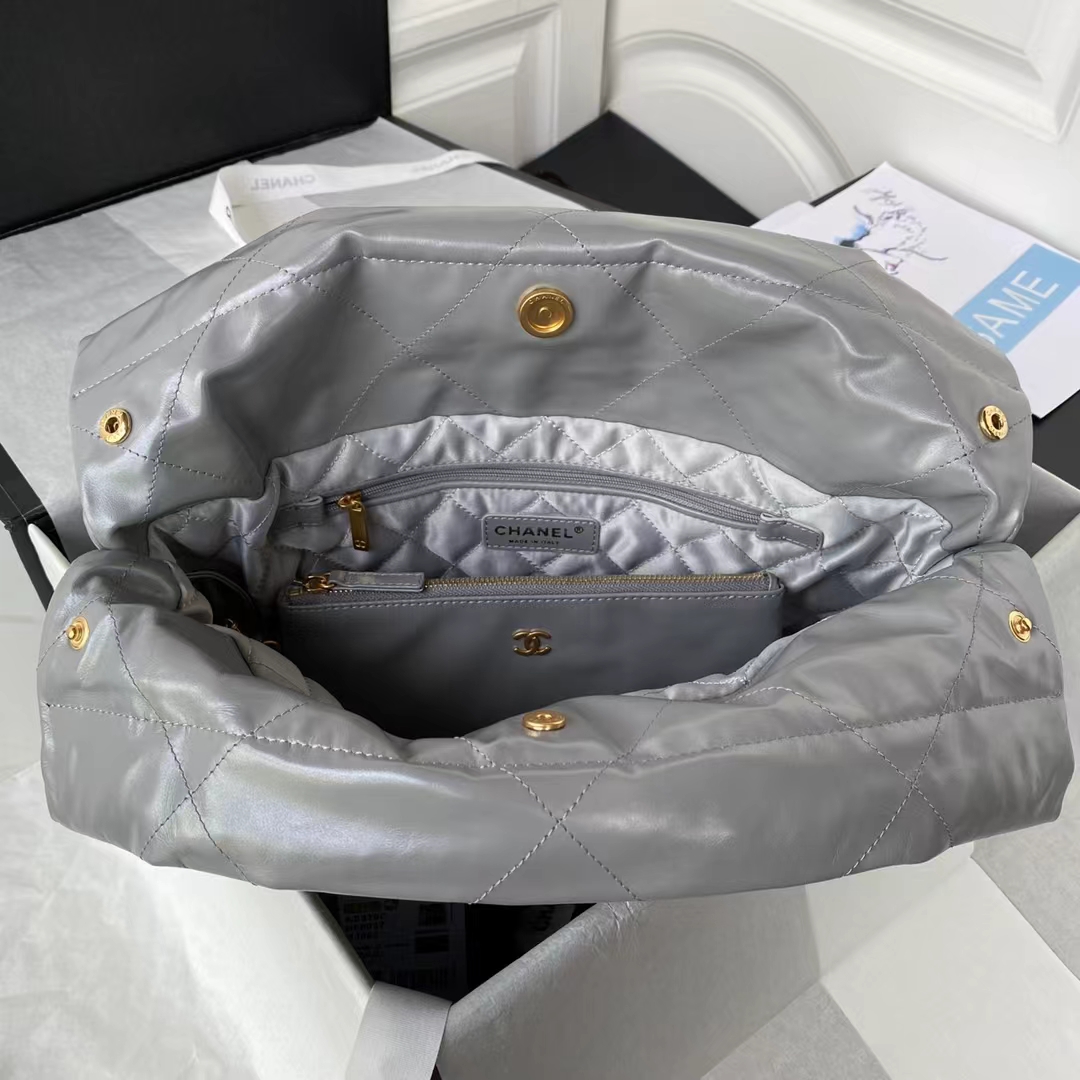 Replicate Chanel 22 AS3260 Small Bag Grey Calfskin Gold Hardware(1:1 replica)