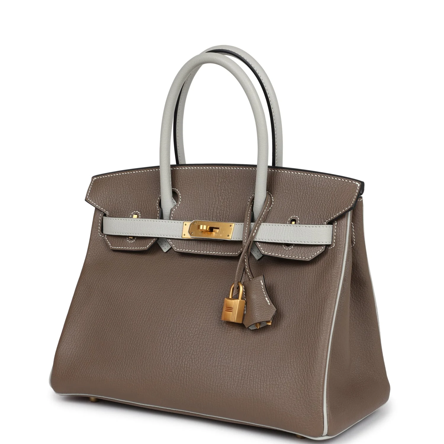 Replicate Hermes Special Order (HSS) Birkin 30 Etoupe and Gris Perle Chevre Brushed Gold Hardware(1:1 replica)