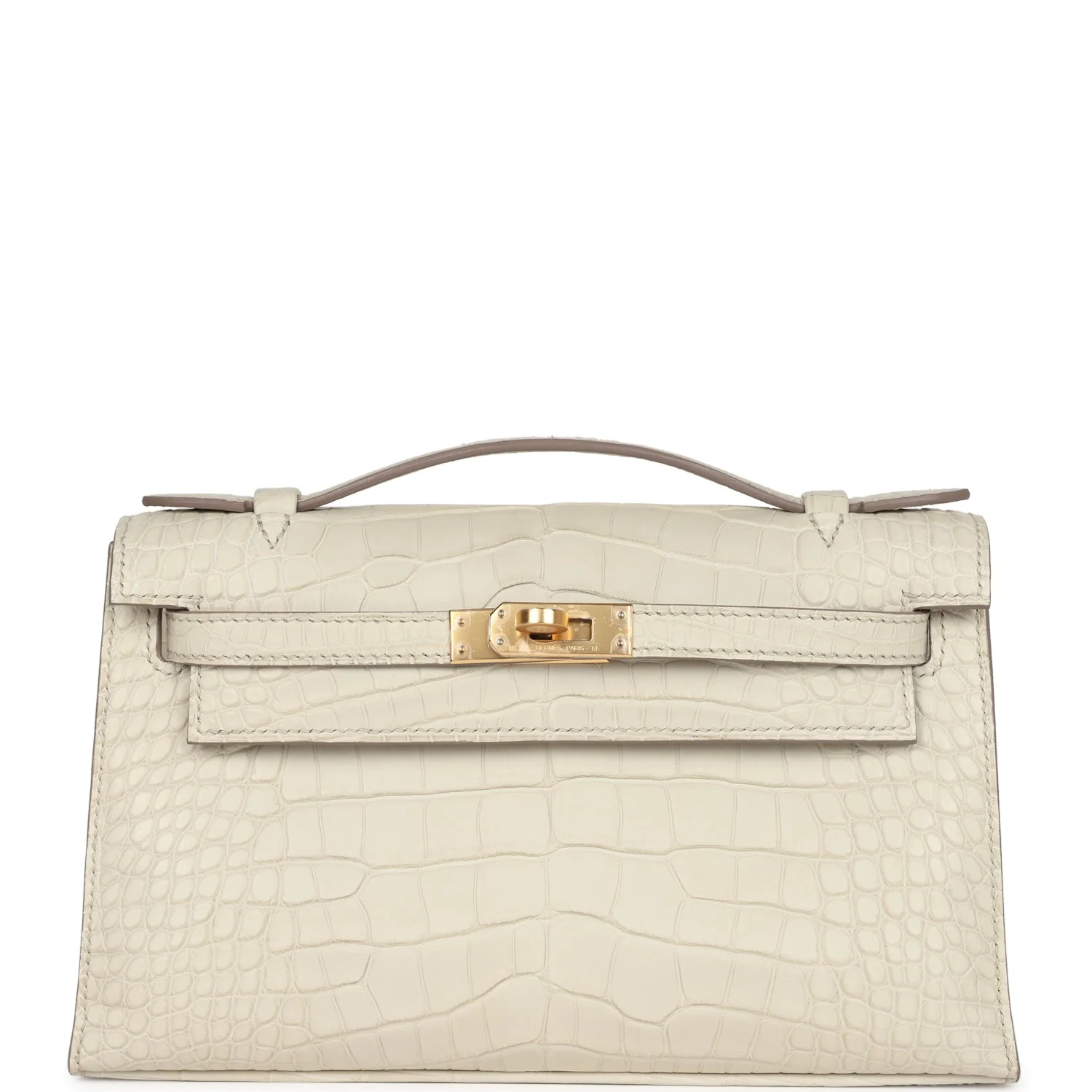 Replicate Hermes Kelly Pochette Beton Matte Alligator Gold Hardware(1:1 replica)