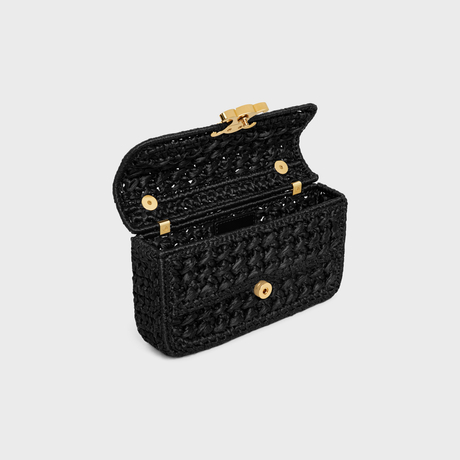 Replicate CHAIN SHOULDER BAG CLAUDE IN RAFFIA EFFECT TEXTILE BLACK(1:1 replica)