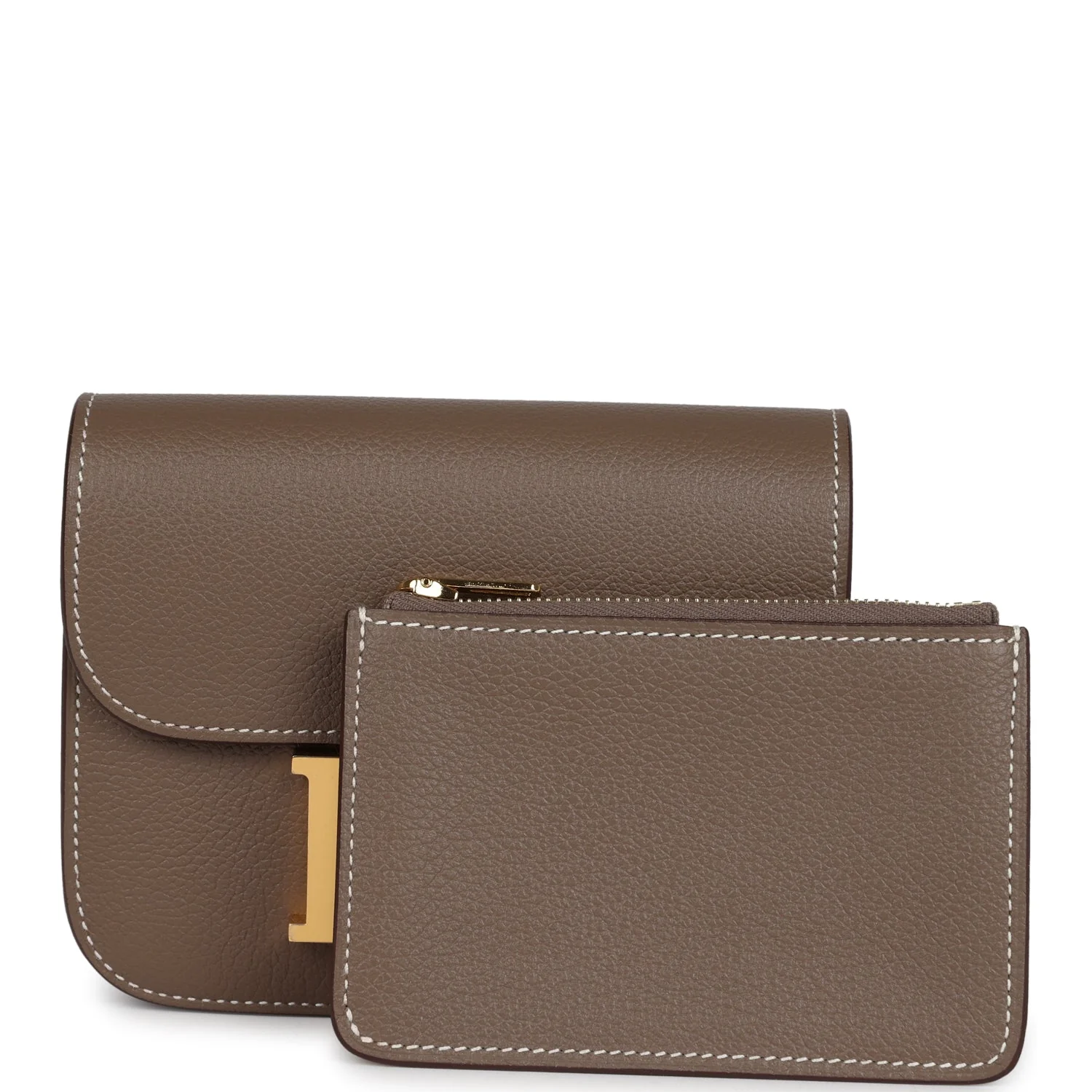 Replicate Hermes Constance Slim Wallet Etoupe Evercolor Gold Hardware(1:1 replica)