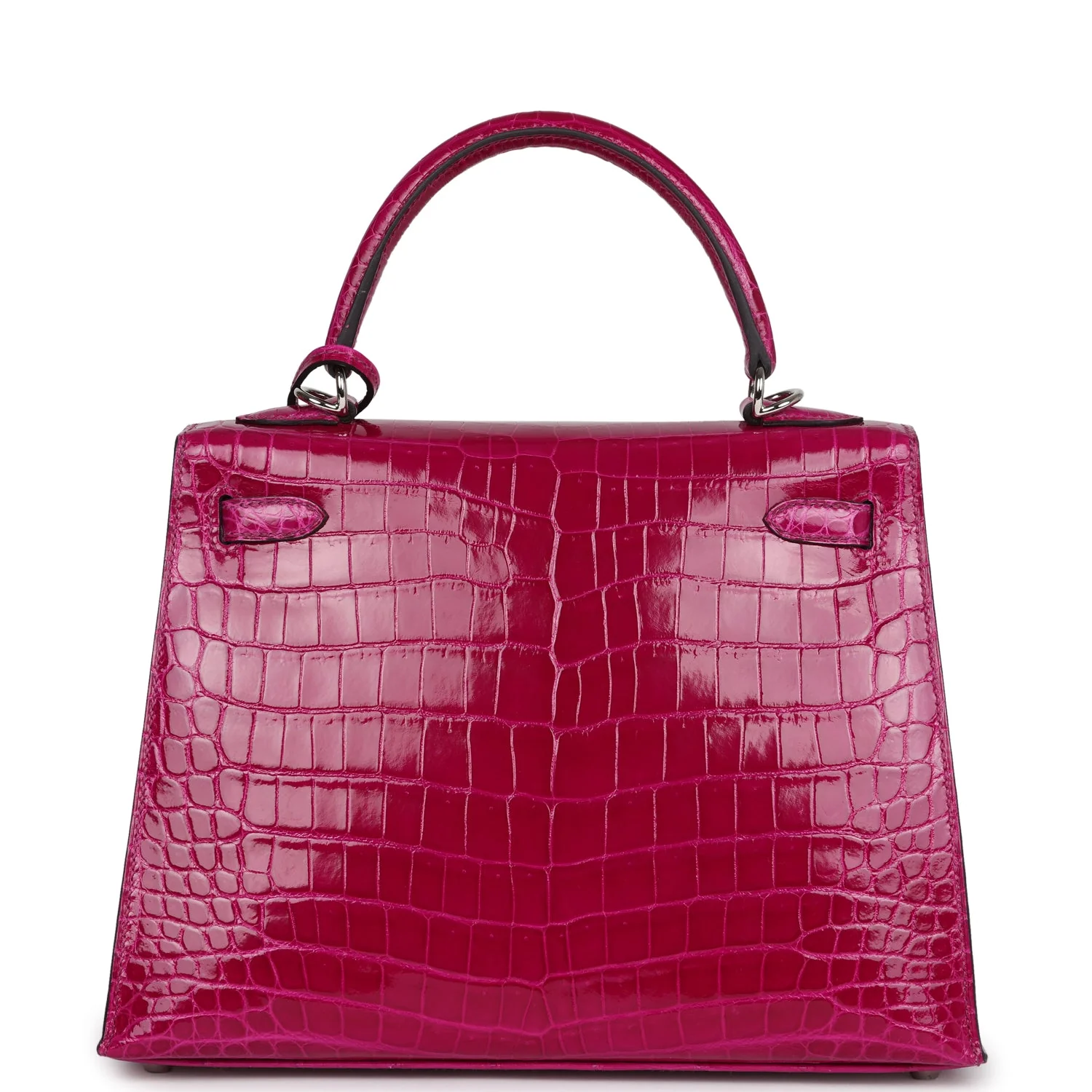 Replicate Hermes Kelly Sellier 25 Rose Pourpre Shiny Niloticus Crocodile Palladium Hardware(1:1 replica)