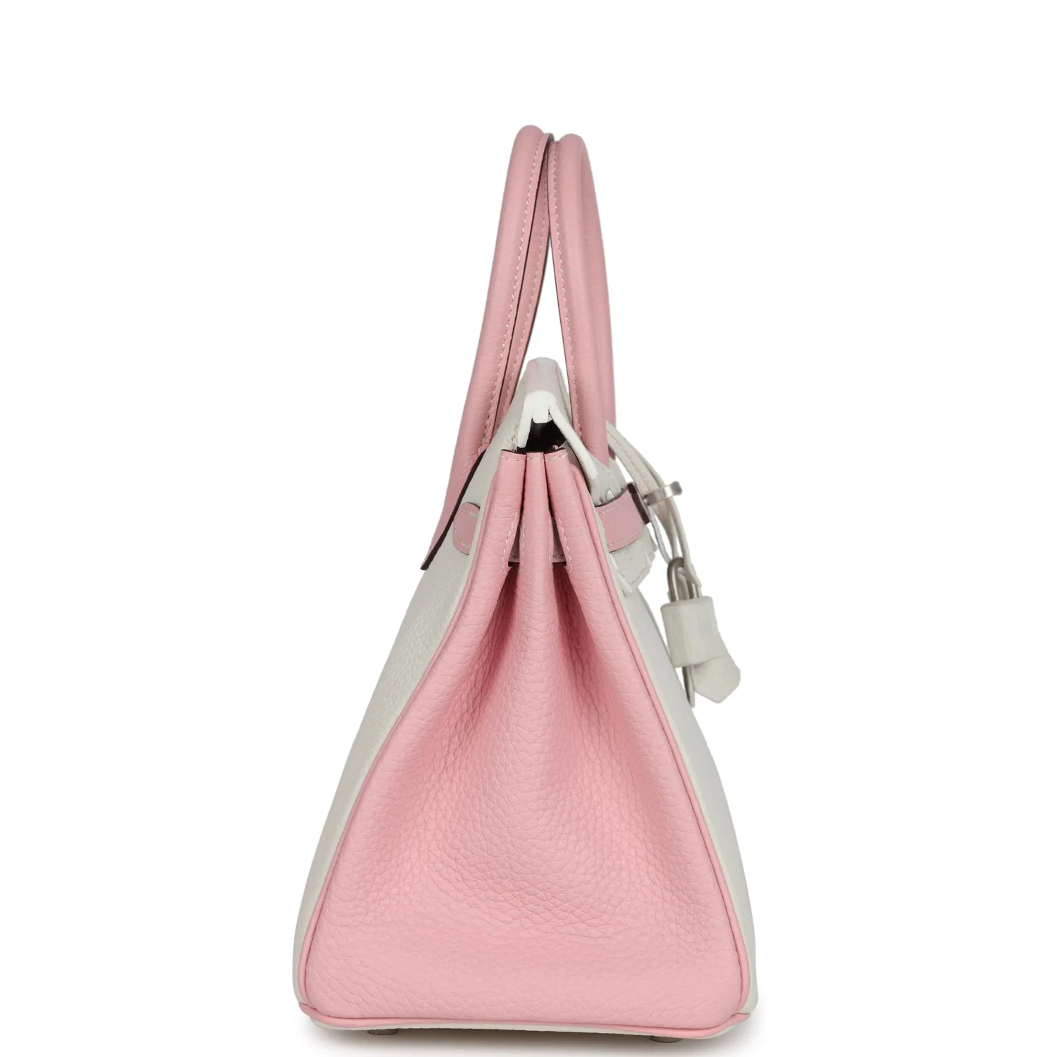 Replicate Hermes Special Order (HSS) Birkin 25 Rose Sakura and White Clemence Brushed Palladium Hardware(1:1 replica)