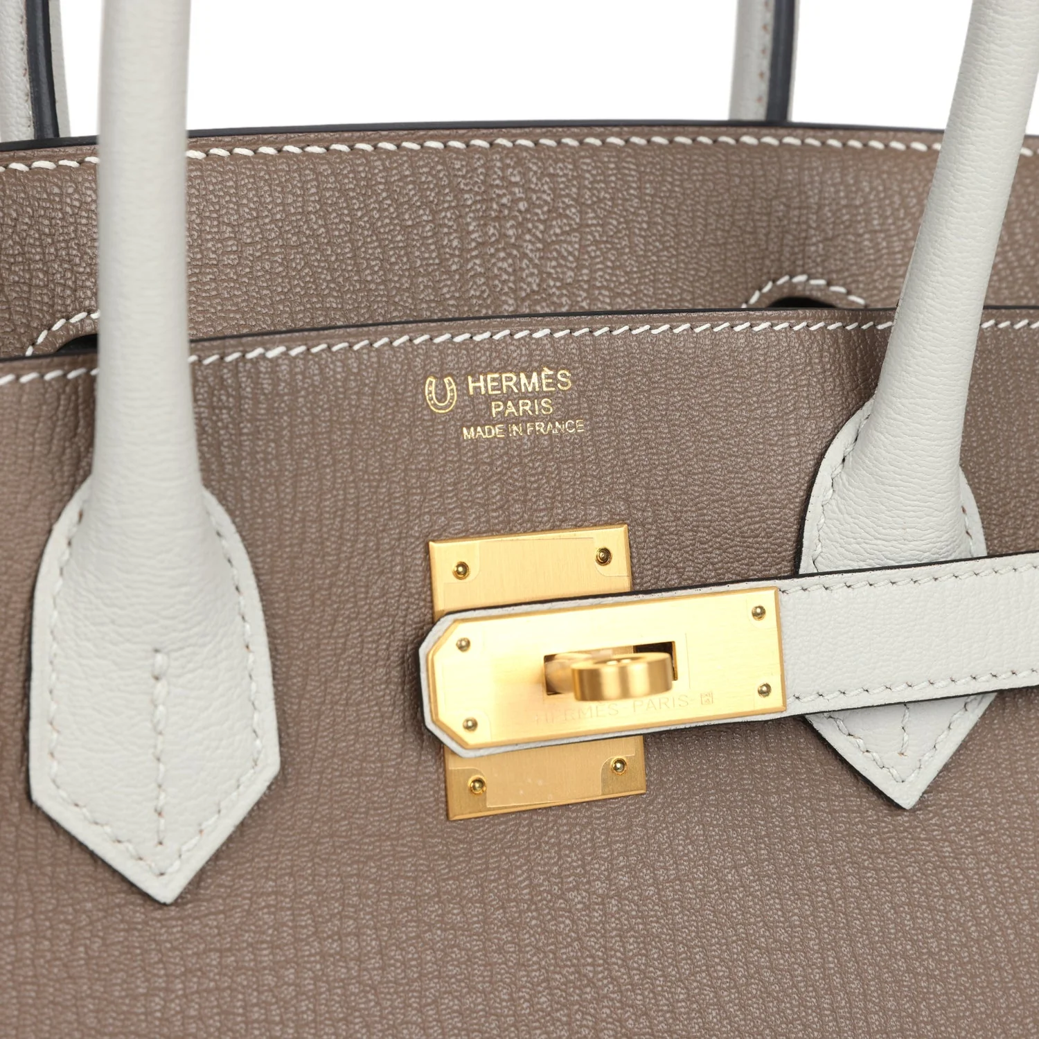 Replicate Hermes Special Order (HSS) Birkin 30 Etoupe and Gris Perle Chevre Brushed Gold Hardware(1:1 replica)