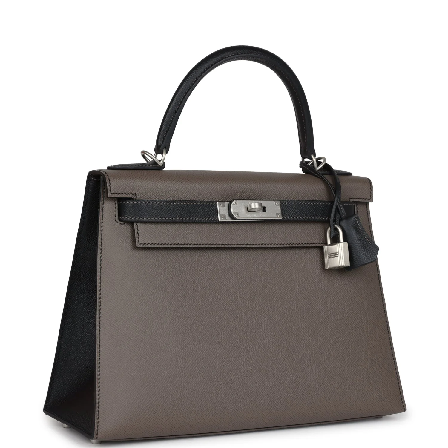 Replicate Hermes Special Order (HSS) Kelly Sellier 28 Etain and Black Epsom Brushed Palladium Hardware(1:1 replica)