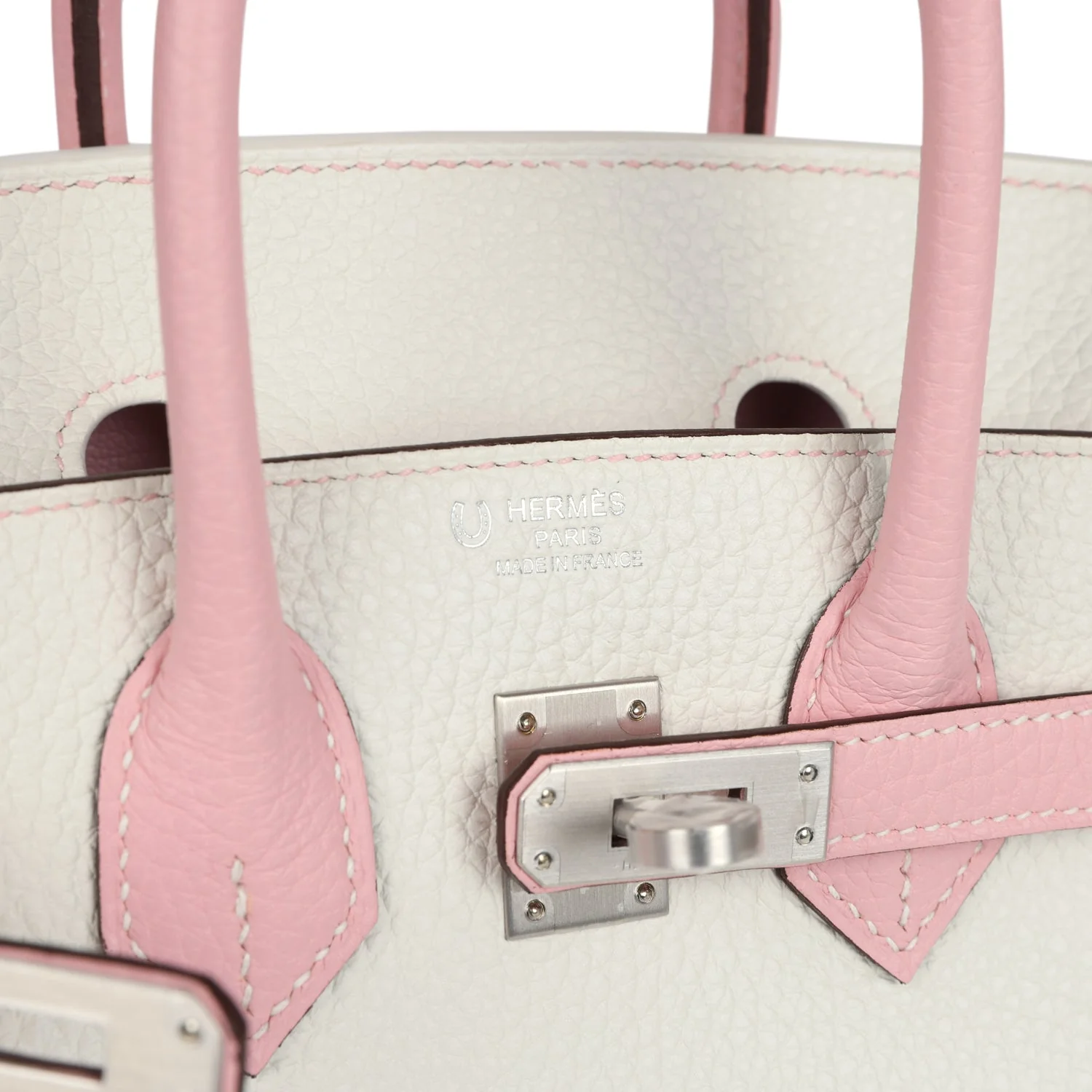 Replicate Hermes Special Order (HSS) Birkin 25 Rose Sakura and White Clemence Brushed Palladium Hardware(1:1 replica)