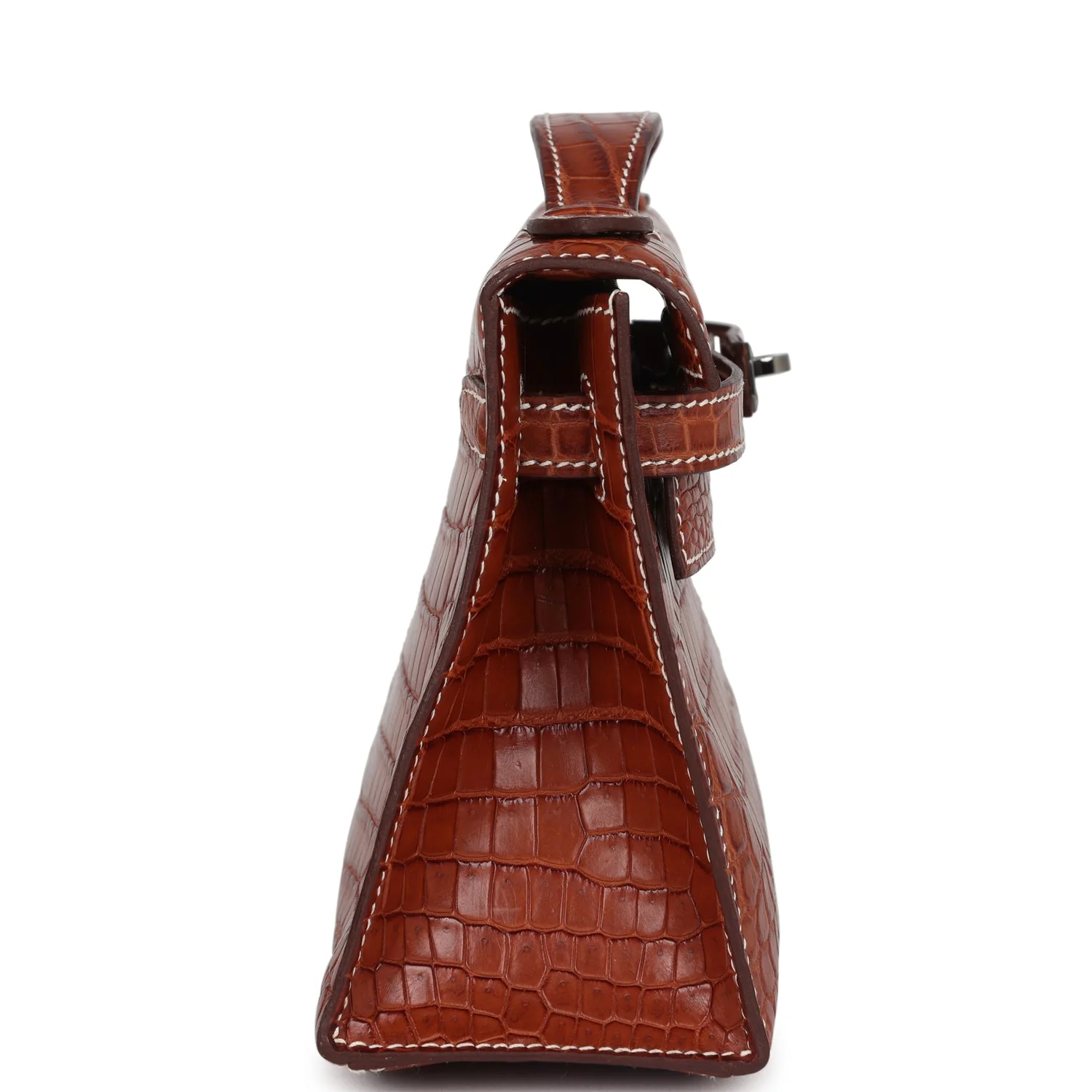 Replicate Hermes Kelly Pochette Fauve Matte Niloticus Crocodile Ruthenium Hardware(1:1 replica)