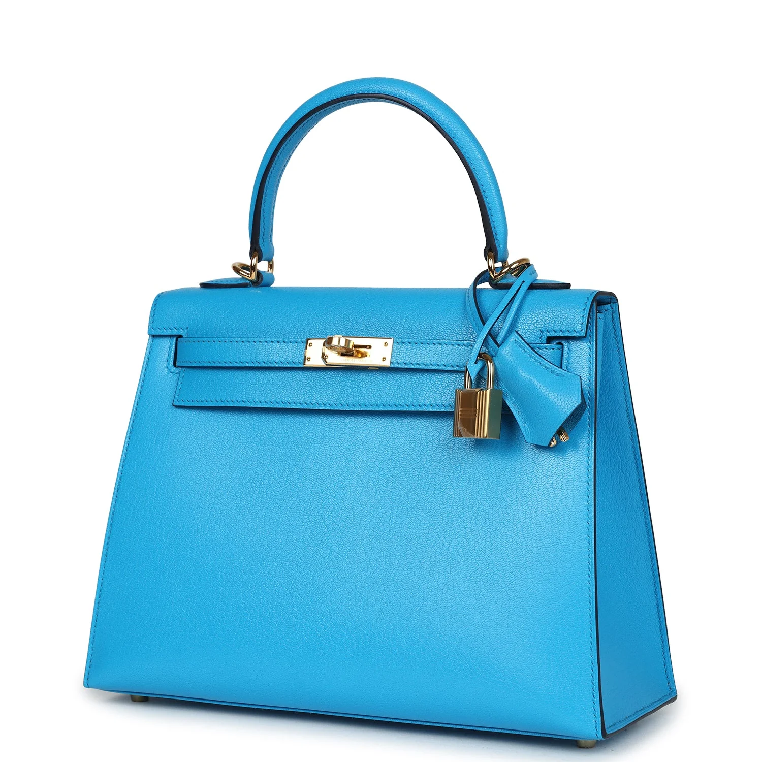 Replicate Hermes Kelly Sellier 25 Bleu Frida Chevre Gold Hardware(1:1 replica)