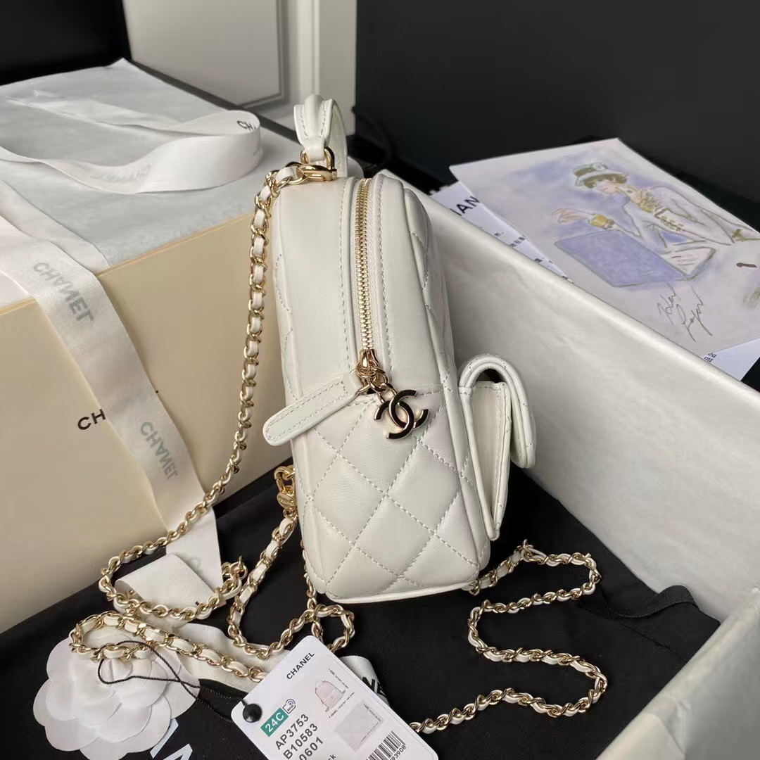 Replicate Chanel 24C AP3573 Mini Backpack Lambskin Gold Metal White(1:1 replica)