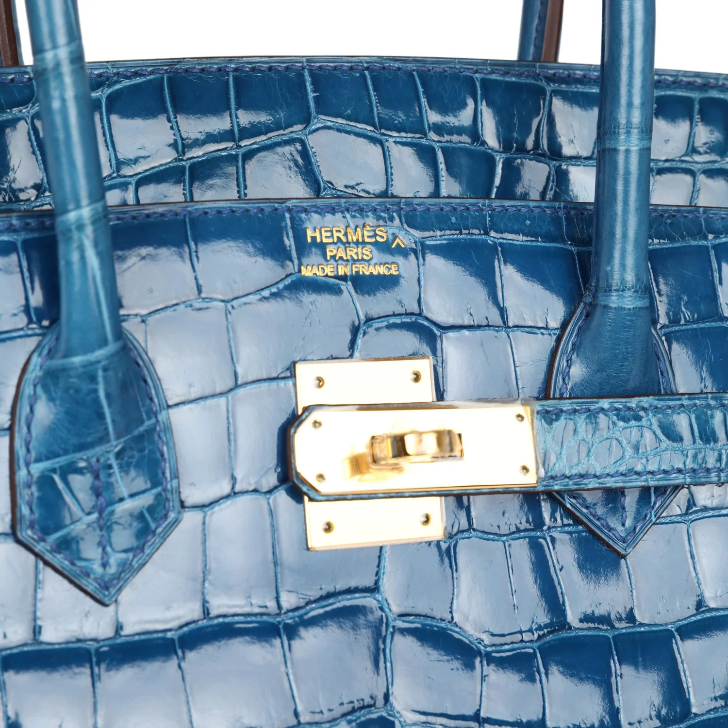 Replicate Hermes Birkin 35 Bleu Mykonos Shiny Porosus Crocodile Gold Hardware(1:1 replica)