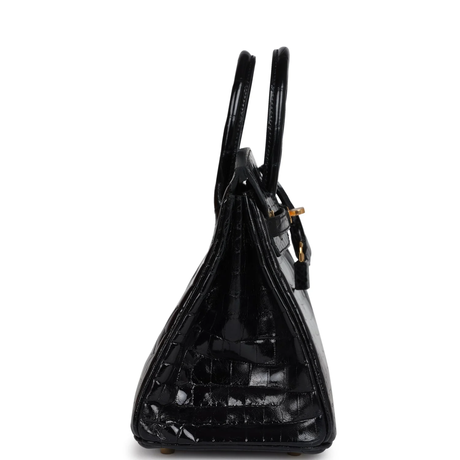 Replicate Hermes Birkin 25 Black Shiny Niloticus Crocodile Gold Hardware(1:1 replica)