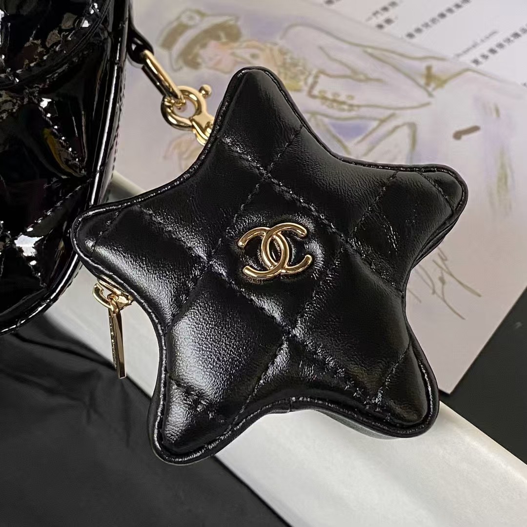 Replicate Chanel AS4648 Flap Bag Star Coin Purse Mirrored Calfskin Metallic Calfskin   Gold Metallic Black(1:1 replica)