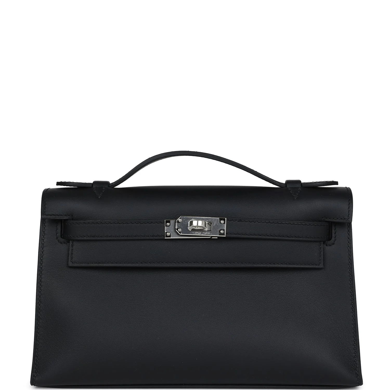 Replicate Hermes Kelly Pochette Black Swift Palladium Hardware(1:1 replica)