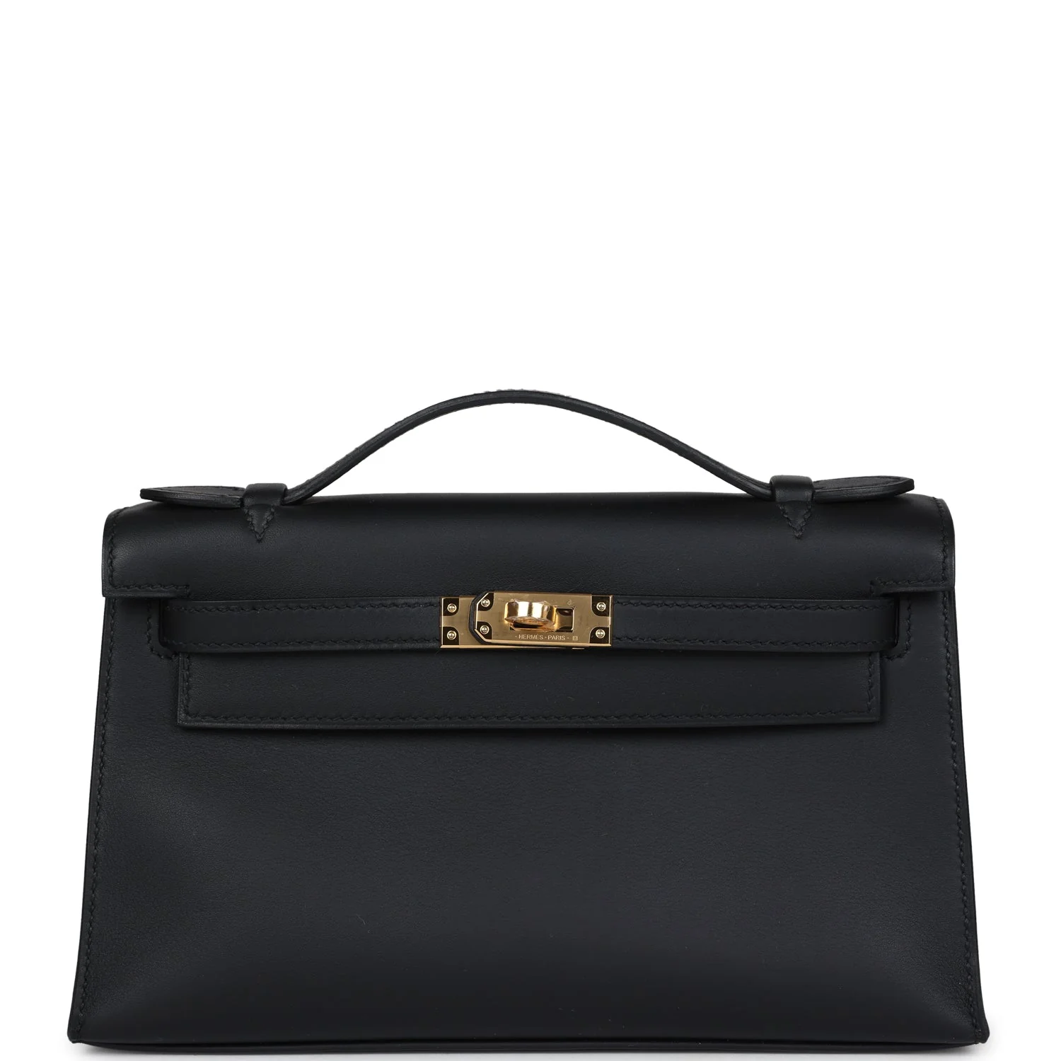 Replicate Hermes Kelly Pochette Black Swift Gold Hardware(1:1 replica)
