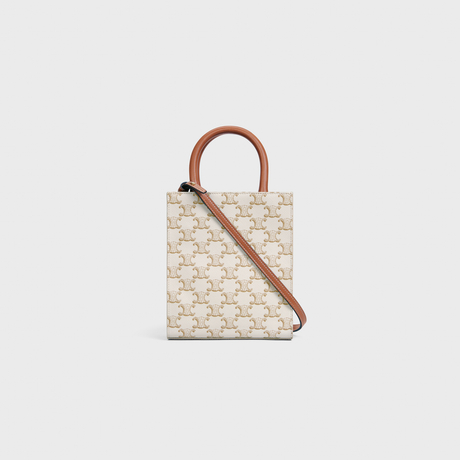 Replicate MINI VERTICAL CABAS IN TRIOMPHE CANVAS AND CALFSKIN WITH CELINE PRINT WHITE(1:1 replica)