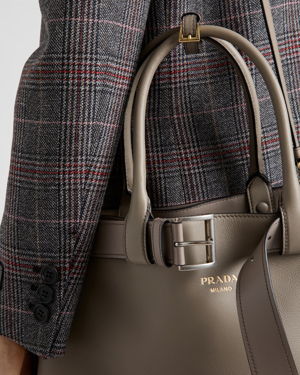 Replicate Prada Buckle Large Leather Handbag With Belt(1:1 replica)