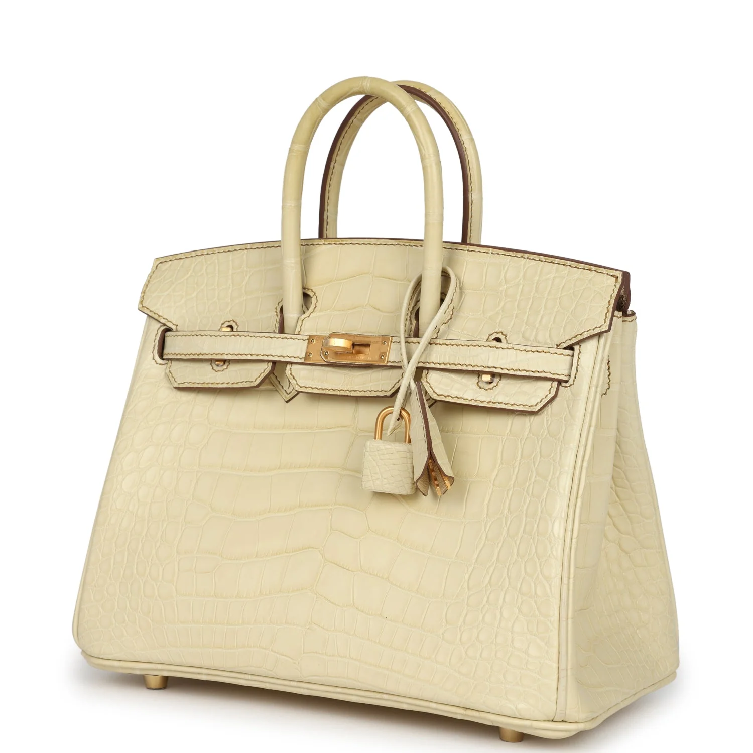 Replicate Hermes Special Order (HSS) Birkin 25 Vanille Matte Alligator Brushed Gold Hardware(1:1 replica)