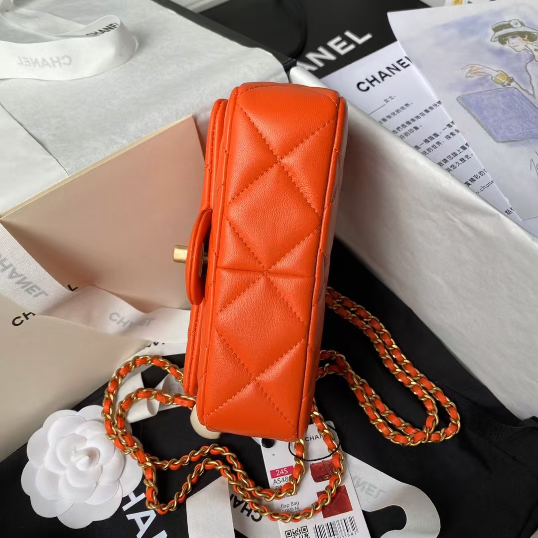 Replicate Chanel AS4868 Mini Flap Bag Pearl Lambskin Faux Pearl   Gold Metal Orange(1:1 replica)