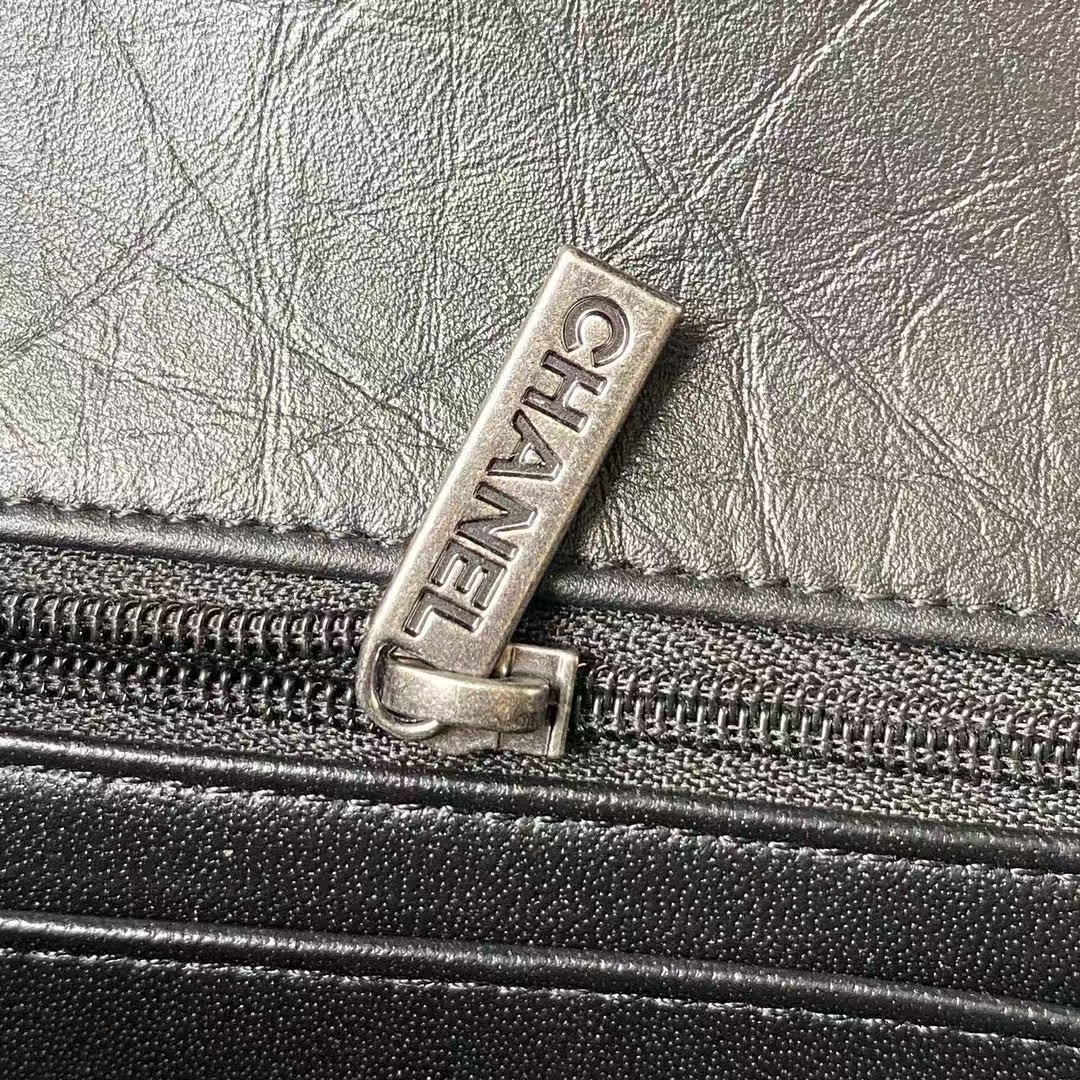 Replicate Chanel 23A Classic Mini 2.55 Flap Bag Black Distressed Calfskin Ruthenium Hardware(1:1 replica)