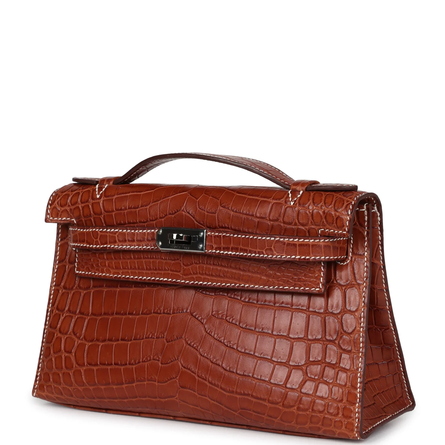 Replicate Hermes Kelly Pochette Fauve Matte Niloticus Crocodile Ruthenium Hardware(1:1 replica)