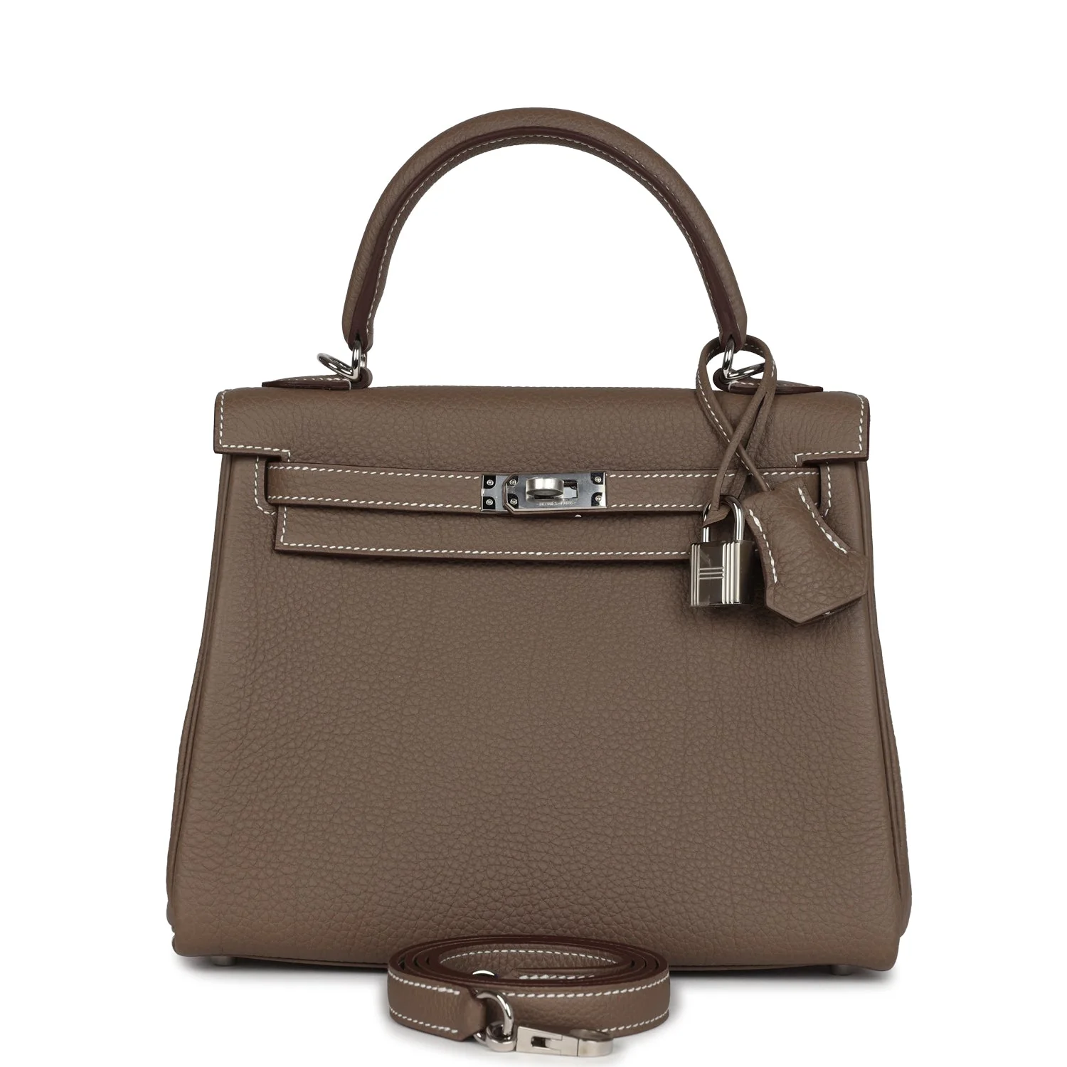 Replicate Hermes Kelly Retourne 25 Etoupe Togo Palladium Hardware(1:1 replica)
