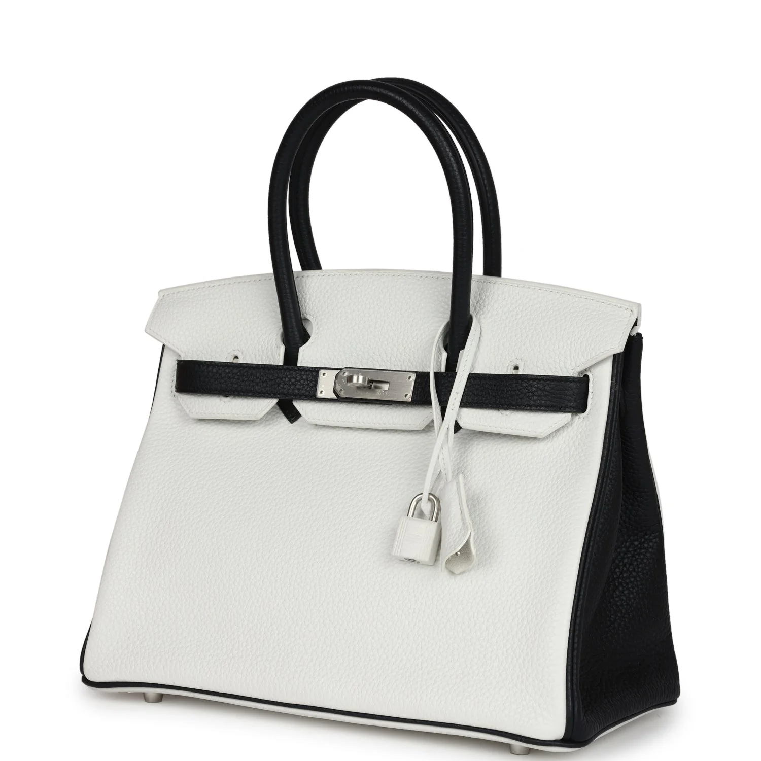 Replicate Hermes Special Order (HSS) Birkin 30 White and Black Clemence Brushed Palladium Hardware(1:1 replica)