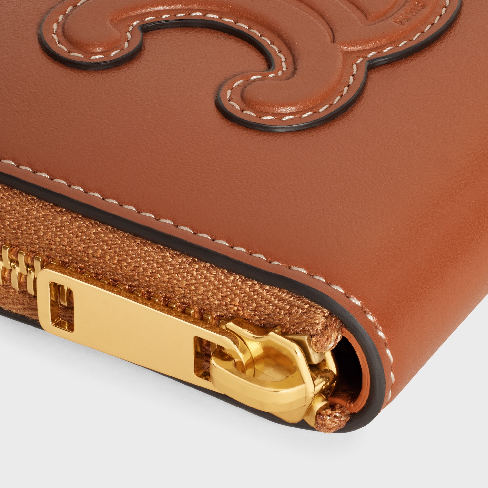 Replicate COMPACT ZIPPED WALLET CUIR TRIOMPHE IN SMOOTH CALFSKIN TAN(1:1 replica)