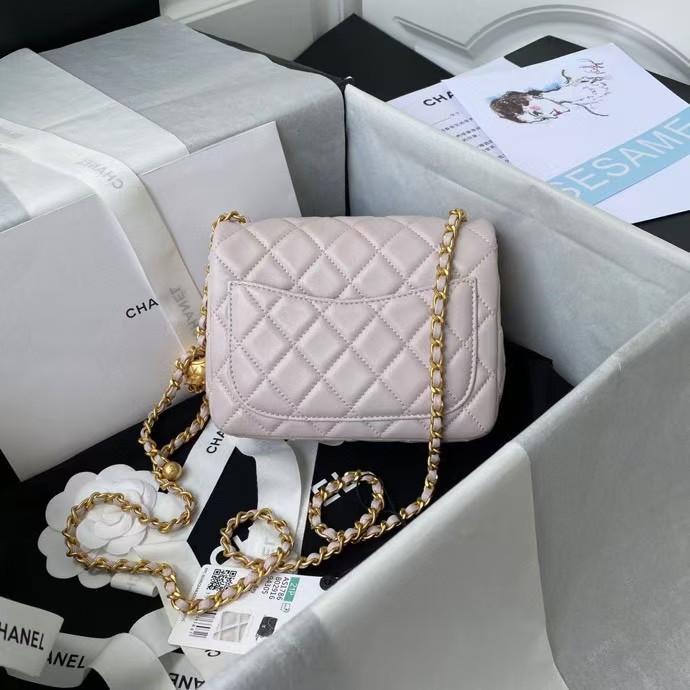Replicate Chanel 23C AS1786 Mini Square Pearl Embossed Flap Bag Antique Gold Hardware Light Pink(1:1 replica)