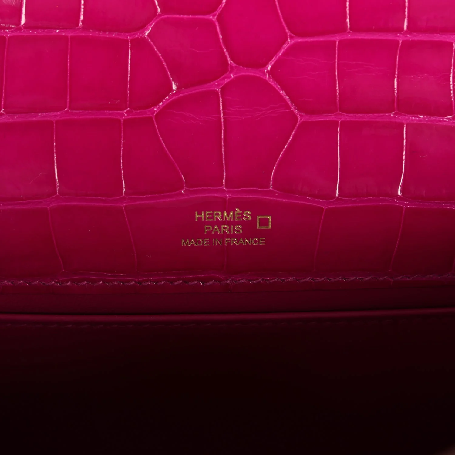 Replicate Hermes Kelly Pochette Rose Scheherazade Shiny Alligator Gold Hardware(1:1 replica)