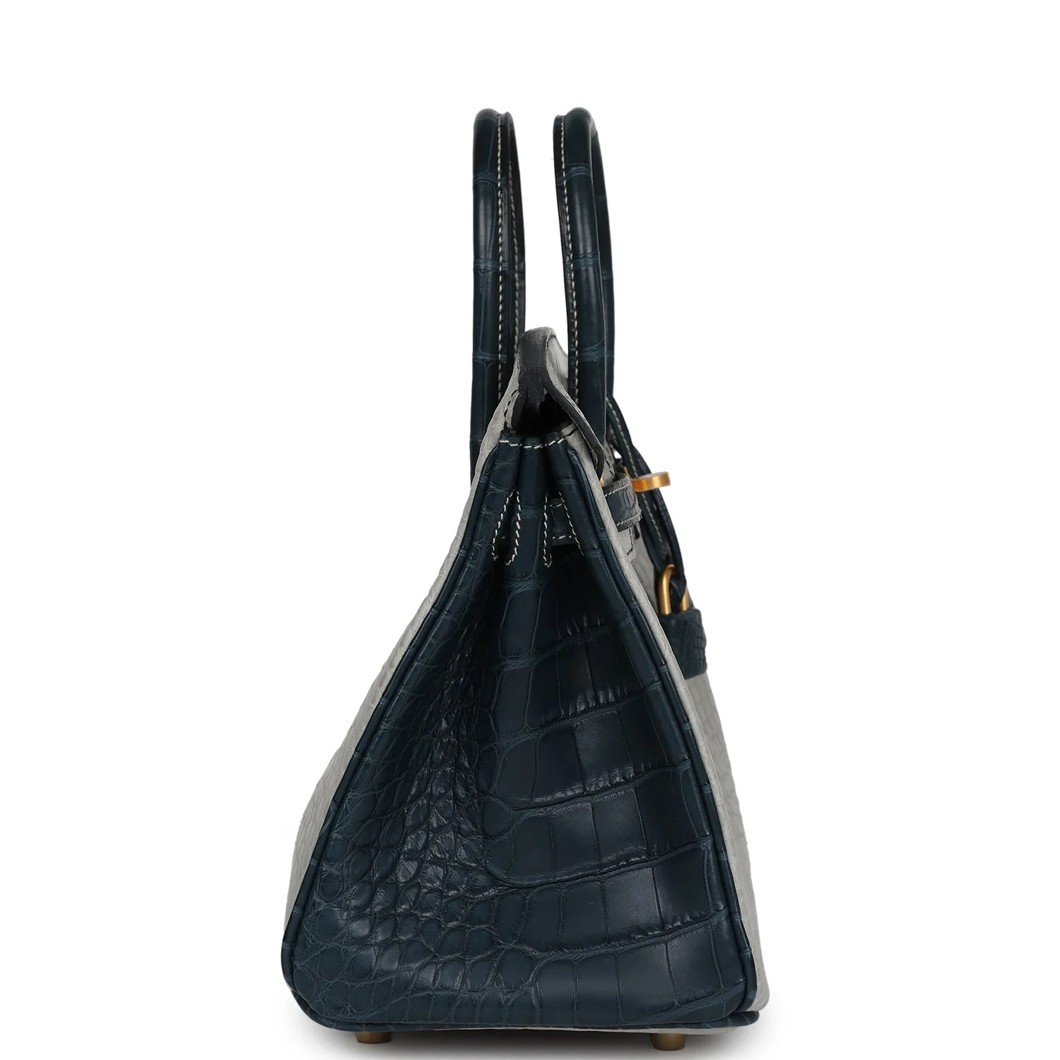 Replicate Hermes Special Order (HSS) Birkin 25 Gris Perle and Vert Rousseau Matte Alligator Brushed Gold Hardware(1:1 replica)