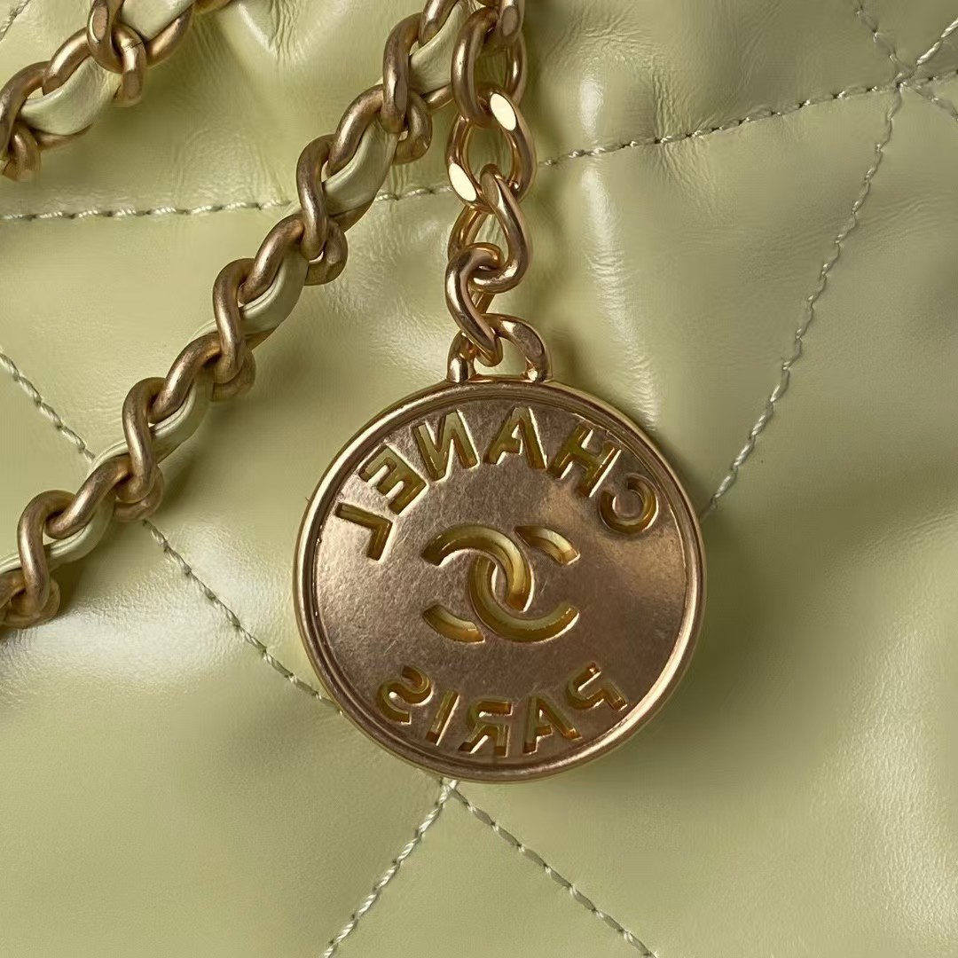 Replicate Chanel 22 AS3980 Mini Tote Shiny Calfskin   Gold-Tone Metal Yellow(1:1 replica)