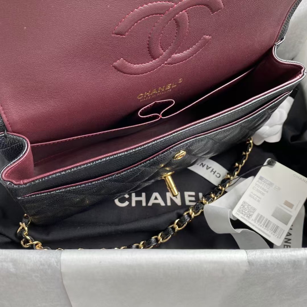 Replicate Chanel Classic 11.12 Handbag Caviar Gold Hardware Burgundy Interior(1:1 replica)