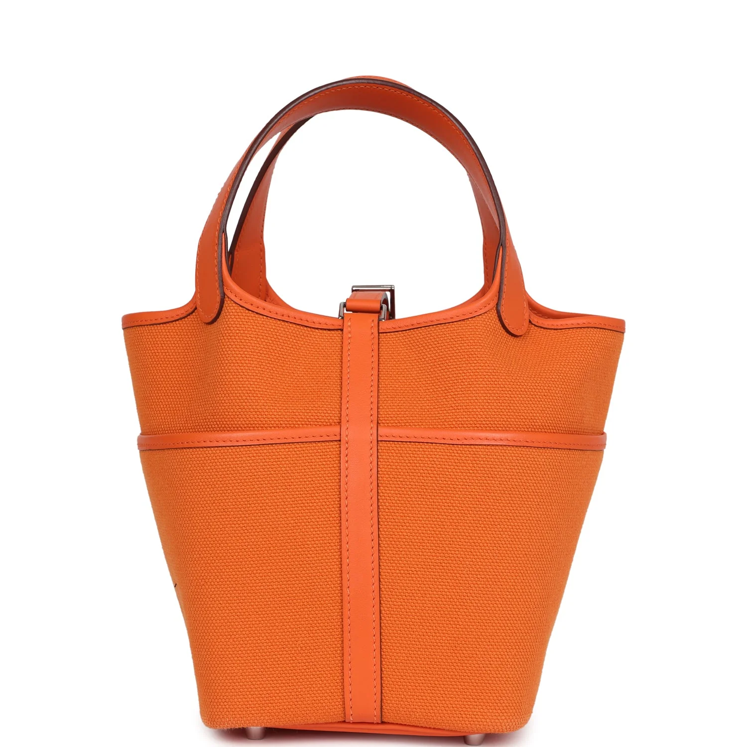 Replicate Hermes Picotin Cargo 18 Orange Swift and Toile Canvas Palladium Hardware(1:1 replica)