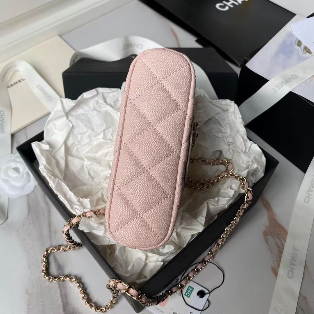 Replicate Chanel 24S AP4000 Mini Clutch with Chain Crossbody Bag Light Pink Caviar Light Gold Hardware(1:1 replica)