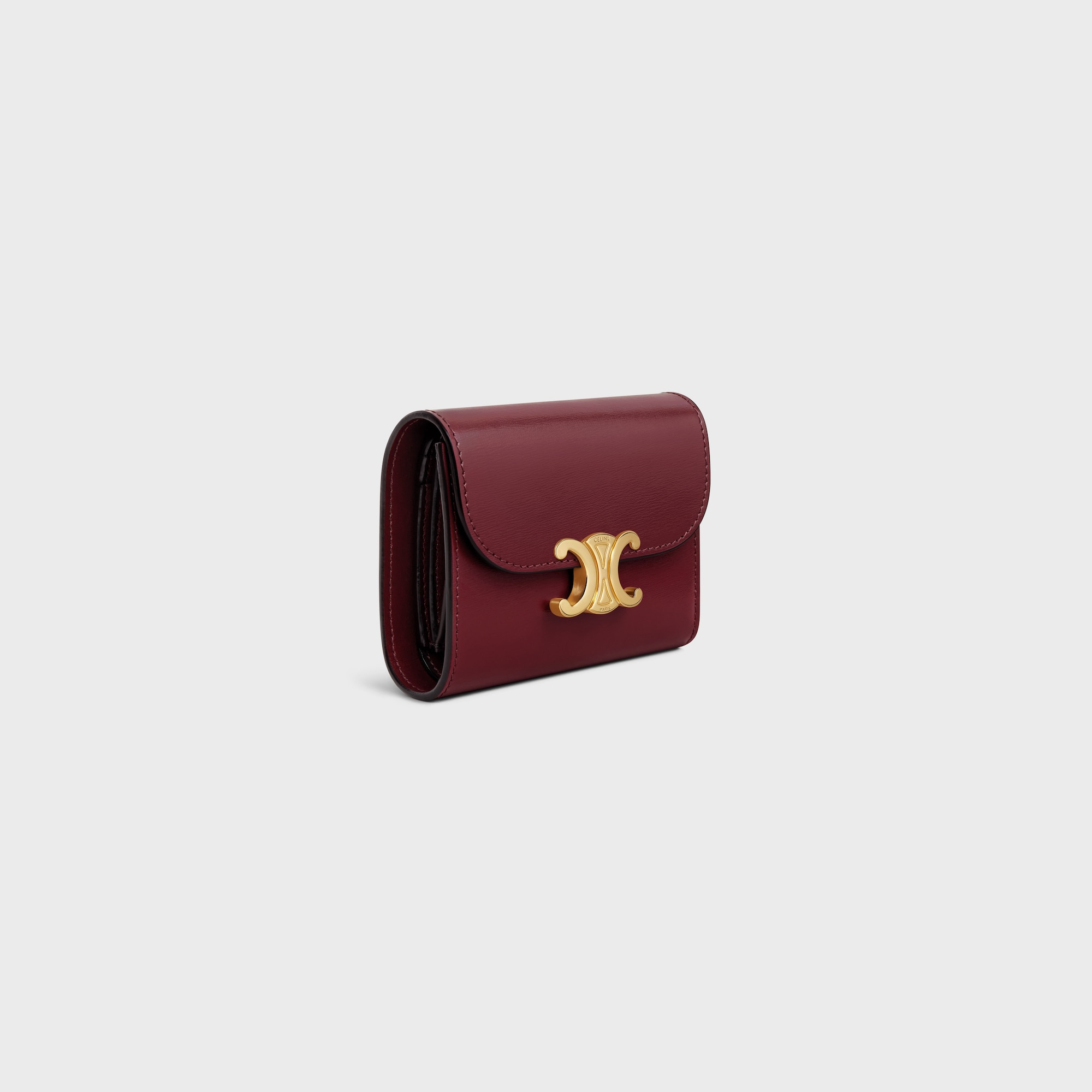 Replicate SMALL FLAP WALLER TRIOMPHE IN SHINY CALFSKIN LIGHT BURGUNDY(1:1 replica)