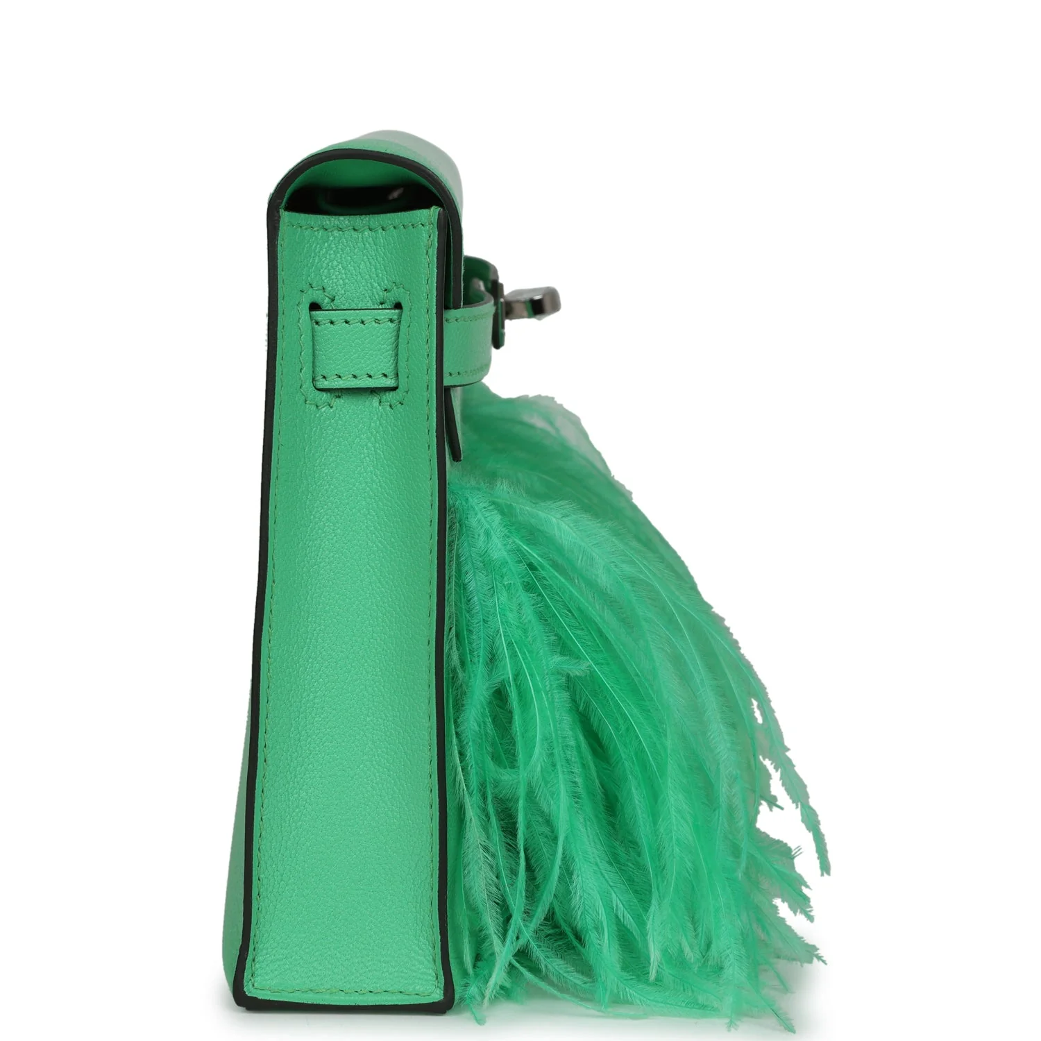 Replicate Hermes Kelly Elan Foile Vert Comics Chevre and Ostrich Feather Palladium Hardware(1:1 replica)