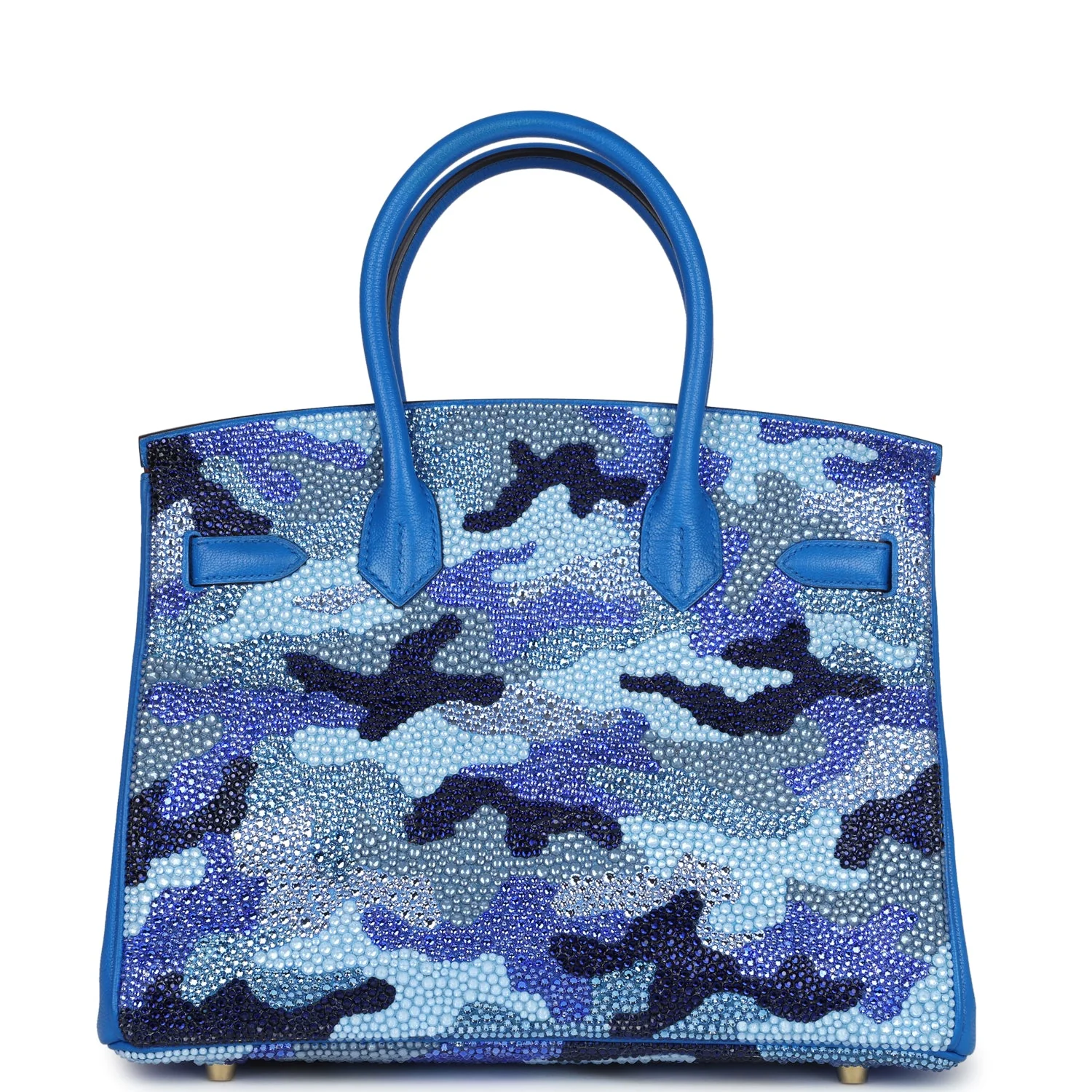 Replicate Custom Camouflage Swarovski Crystal Hermes Birkin 30 Bleu Hydra Chevre Gold Hardware(1:1 replica)
