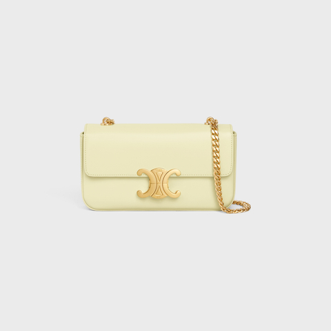 Replicate CHAIN SHOULDER BAG CLAUDE IN SHINY CALFSKIN LIGHT YELLOW(1:1 replica)