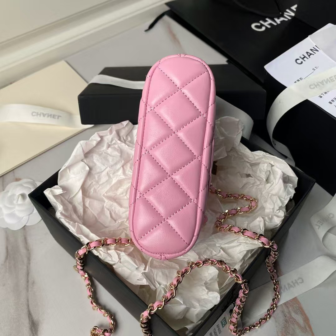 Replicate Chanel 24S AP4000 Mini Clutch with Chain Crossbody Bag Pink Caviar Light Gold Hardware(1:1 replica)