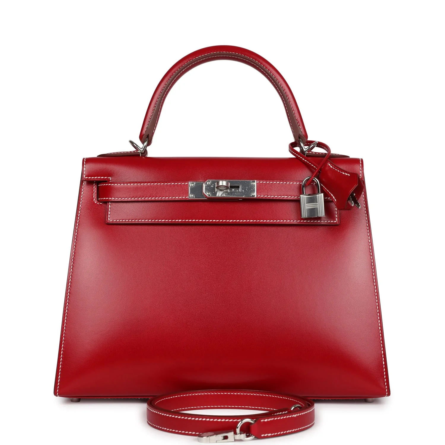 Replicate Hermes Kelly Sellier 28 Rouge Piment Box Palladium Hardware(1:1 replica)
