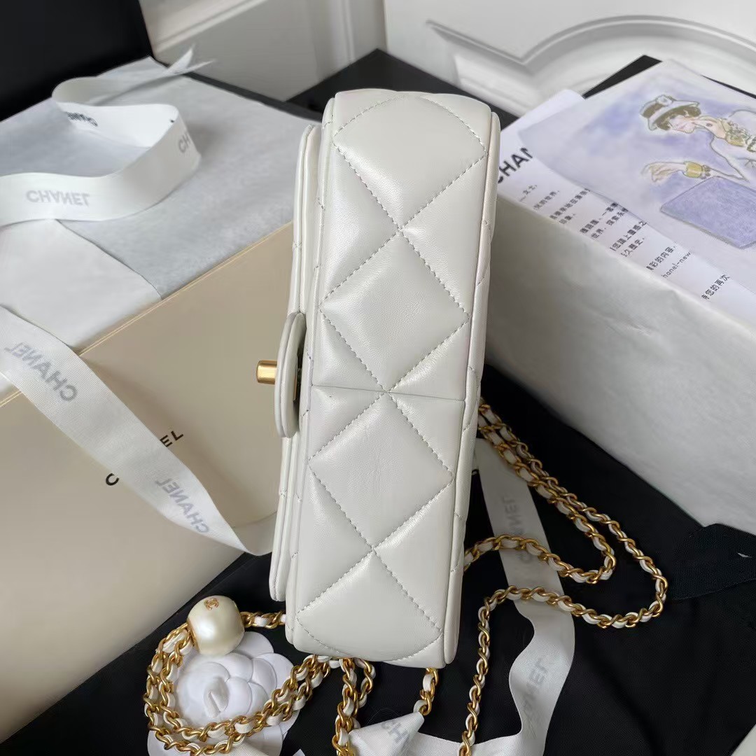 Replicate Chanel AS4861 Small Flap Bag Pearl Lambskin Faux Pearl   Gold Metal White(1:1 replica)
