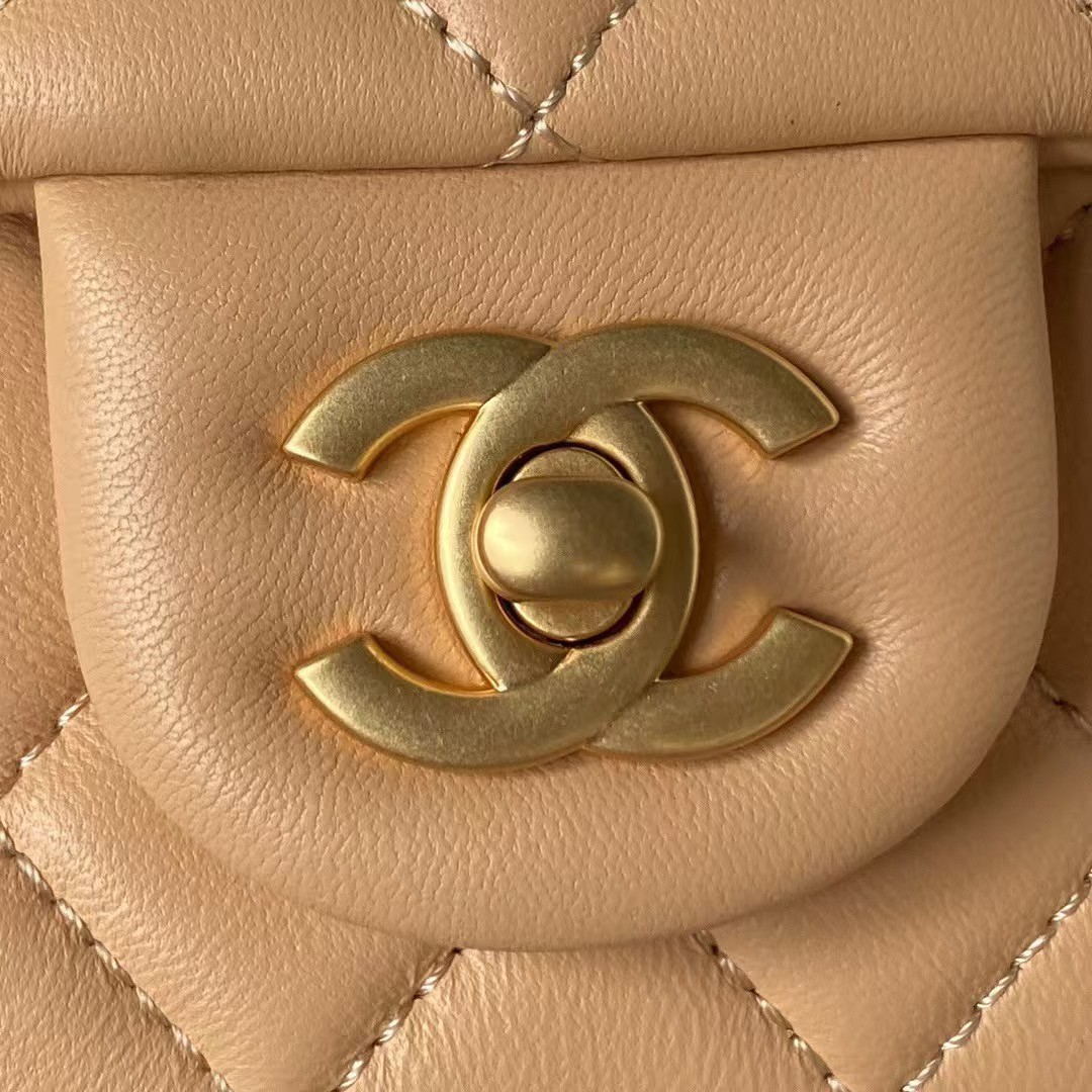 Replicate Chanel 23S AS4041 Mini Camellia Embossed Rectangular Flap Bag Antique Gold Metal Hardware Apricot(1:1 replica)