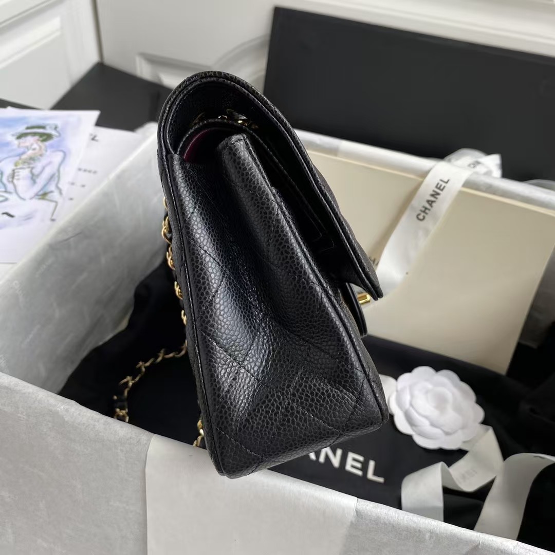 Replicate Chanel Classic 11.12 Handbag Caviar Gold Hardware Burgundy Interior(1:1 replica)