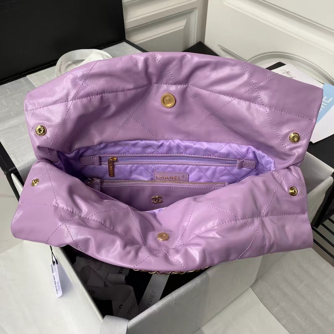 Replicate Chanel 22 AS3260 Small Bag Purple Calfskin Gold Hardware(1:1 replica)