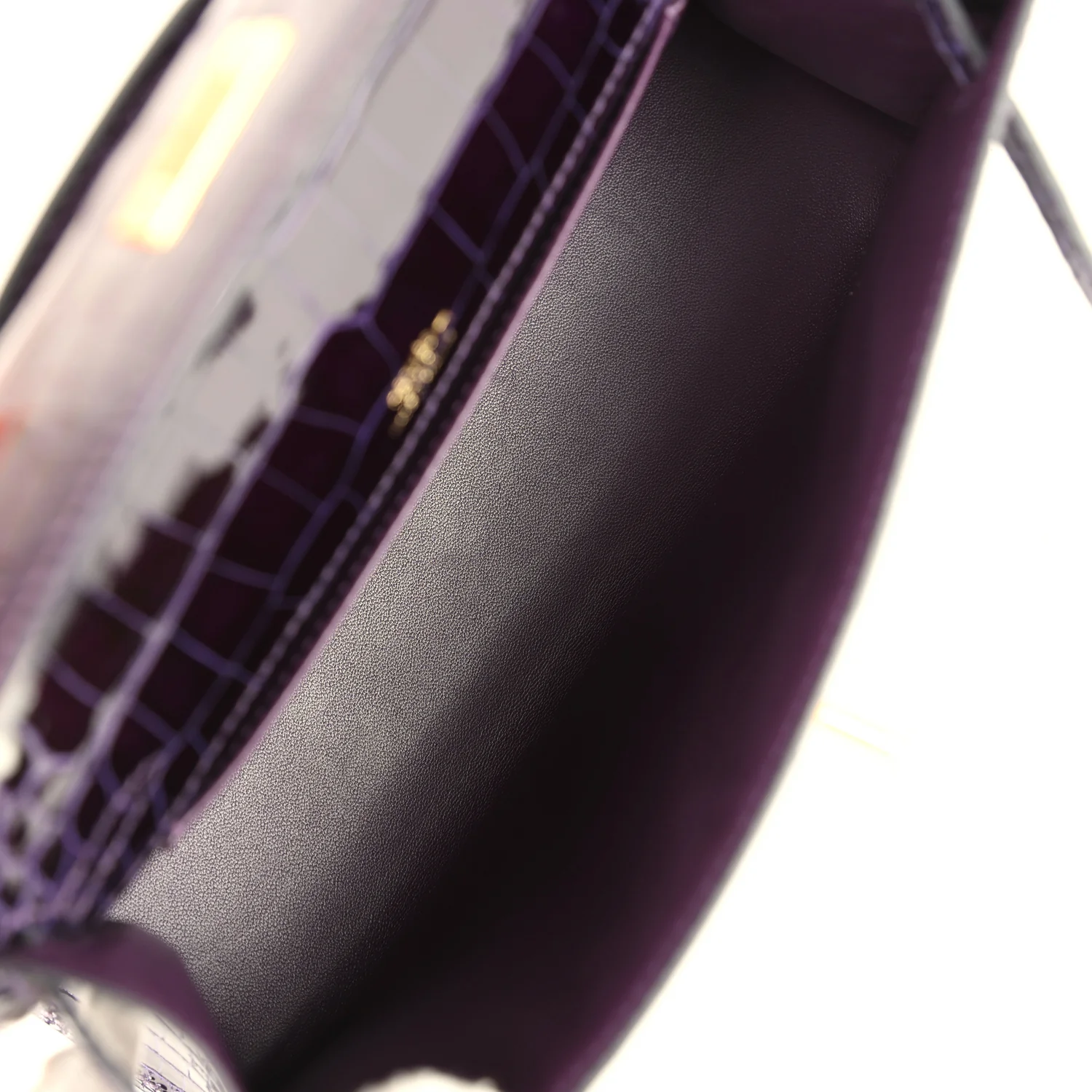 Replicate Hermes Kelly Pochette Amethyst Shiny Alligator Gold Hardware(1:1 replica)