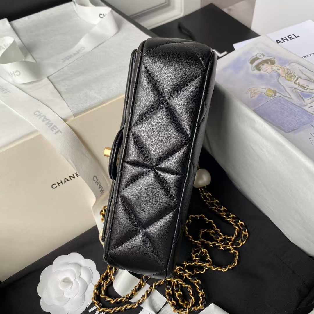 Replicate Chanel AS4861 Small Flap Bag Pearl Lambskin Faux Pearl   Gold Metal Black(1:1 replica)