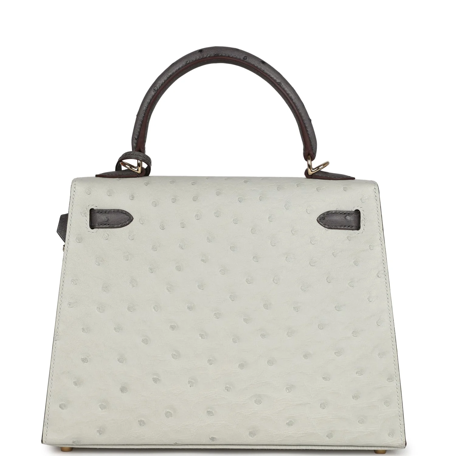 Replicate Hermes Special Order (HSS) Kelly Sellier 25 Gris Perle and Graphite Ostrich Permabrass Hardware(1:1 replica)