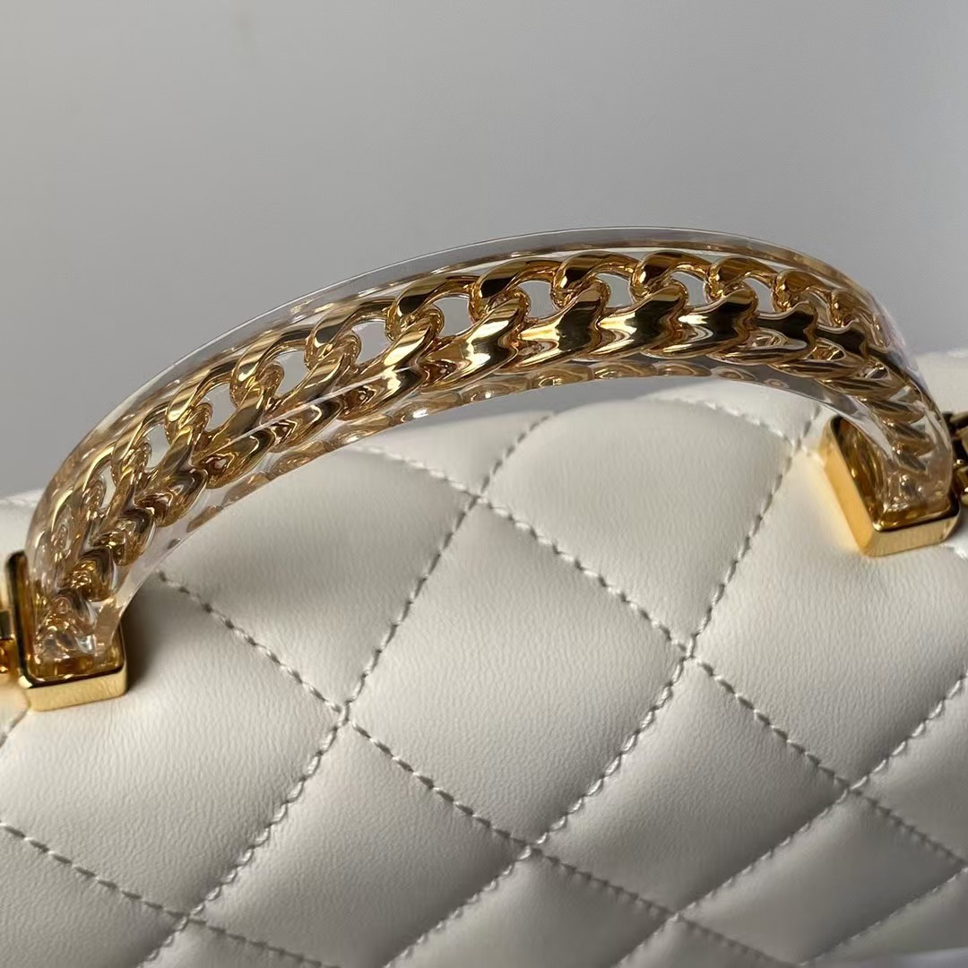 Replicate Chanel AS4847 Mini Flap Bag With Top Handle Lambskin Resin White(1:1 replica)