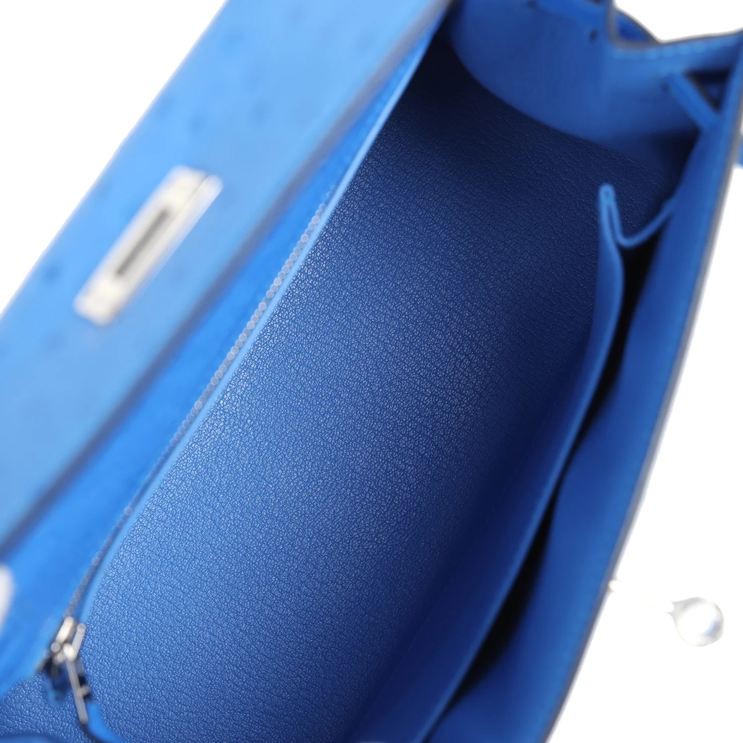 Replicate Hermes Kelly Sellier 25 Bleuet Ostrich Palladium Hardware(1:1 replica)